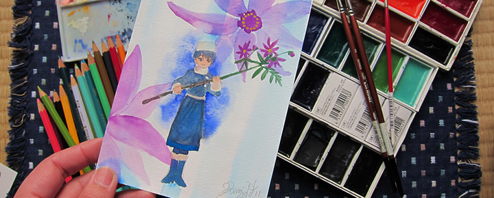 主に顔彩で描いています